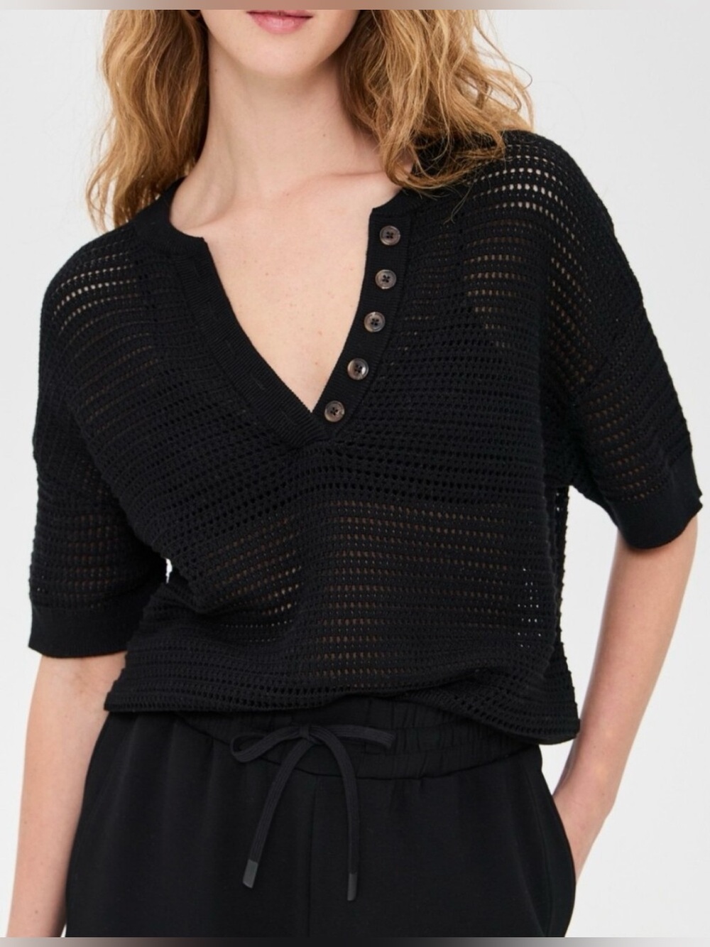 Varley Women’s Callie Knit Top Cotton True Knit Black Size Large EUC